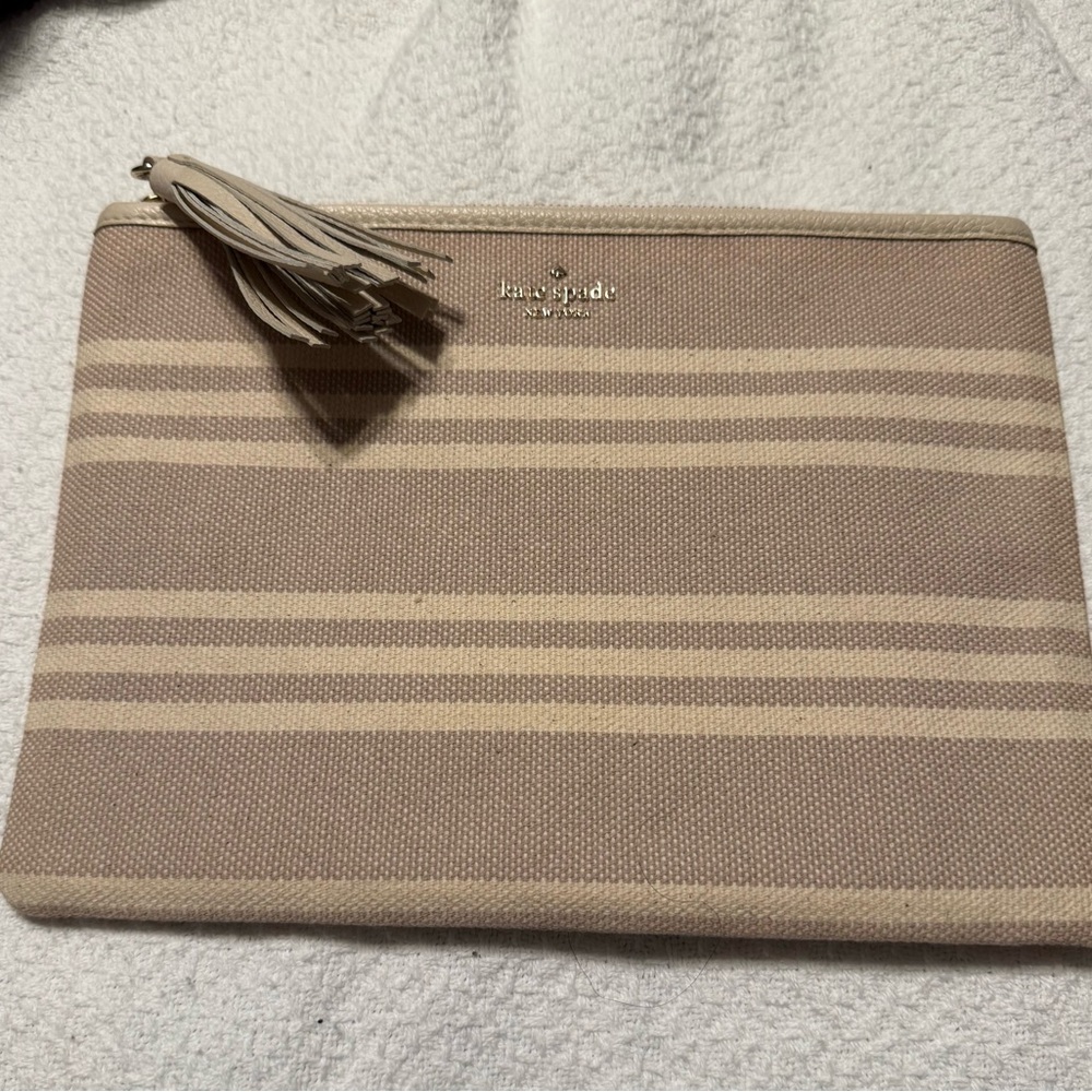 Kate Spade Beige and Cream Pouch with Tassel